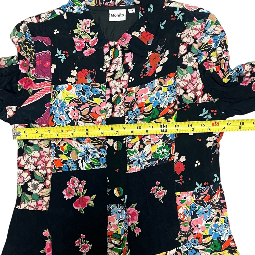 Mohito Women’s Vintage Inspired Patchwork Floral Blazer Jacket Black Boho Small - Picture 9 of 16